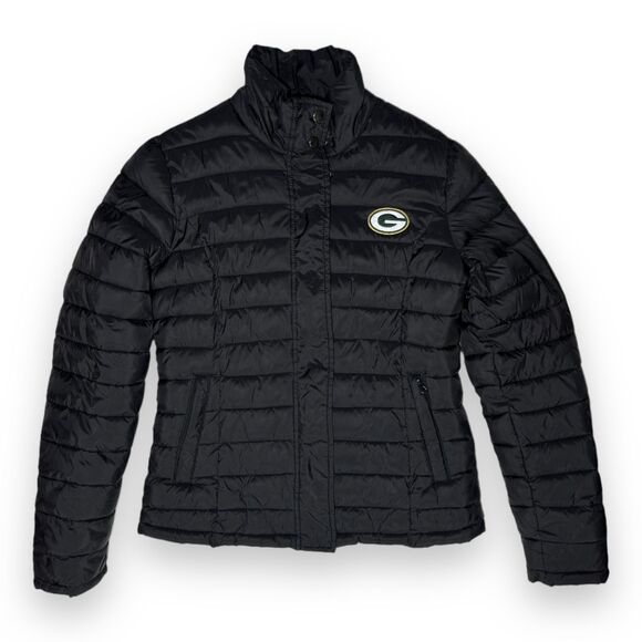 Green Bay Packers Black Puffer Jacket Women's Size Small NFL Team Apparel - Picture 1 of 10